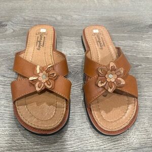 Women's Brown Sandals with Floral Accent